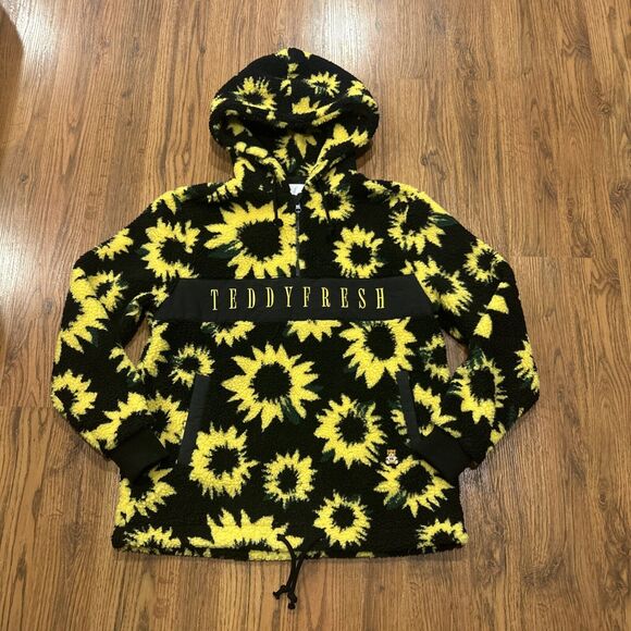 Teddy Fresh Other - Teddy Fresh Sherpa Mens XS 1/2 Zip Hoodie Sunflower Sweatshirt Hooded Womens